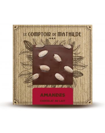 TABLETTE DE CHOCOLAT AU LAIT - AMANDES - 80G - LE COMPTOIR DE MATHILDE