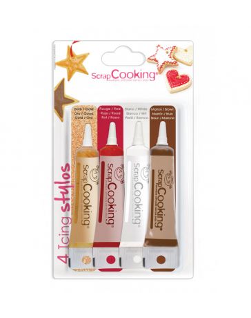 4 Icing Stylos (Or, Rouge, Blanc, Marron) - SCRAPCOOKING