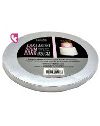 CAKE DRUM ROND - Carton rond argent - 20cm - PATISDECOR