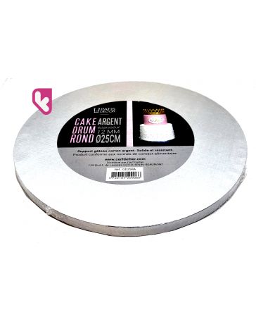 CAKE DRUM ROND - Carton rond argent - 25cm - PATISDECOR