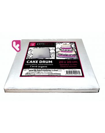 CAKE DRUM CARRE - Carton carré argent - 20x20cm - PATISDECOR