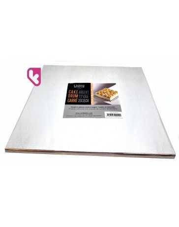 CAKE DRUM CARRE - Support carton carré argent - 35x35cm - PATISDECOR