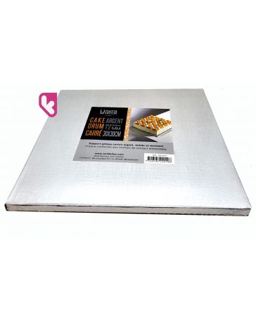 CAKE DRUM CARRE - Support carton carré argent - 30x30cm - PATISDECOR