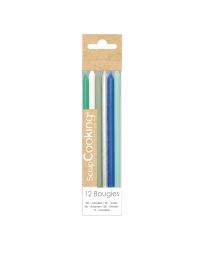 12 Bougies longues bleu et argent - SCRAPCOOKING