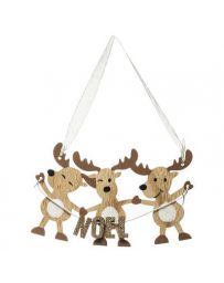 Suspension de Noël en bois - 3 Rennes Noël 17cm
