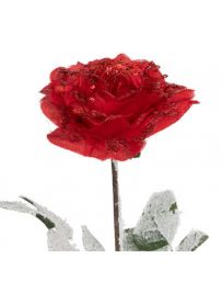 Branche Rose rouge pailletée 75cm