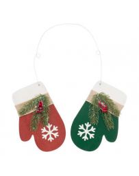 Paire de moufles en bois rouge et vert 40cm