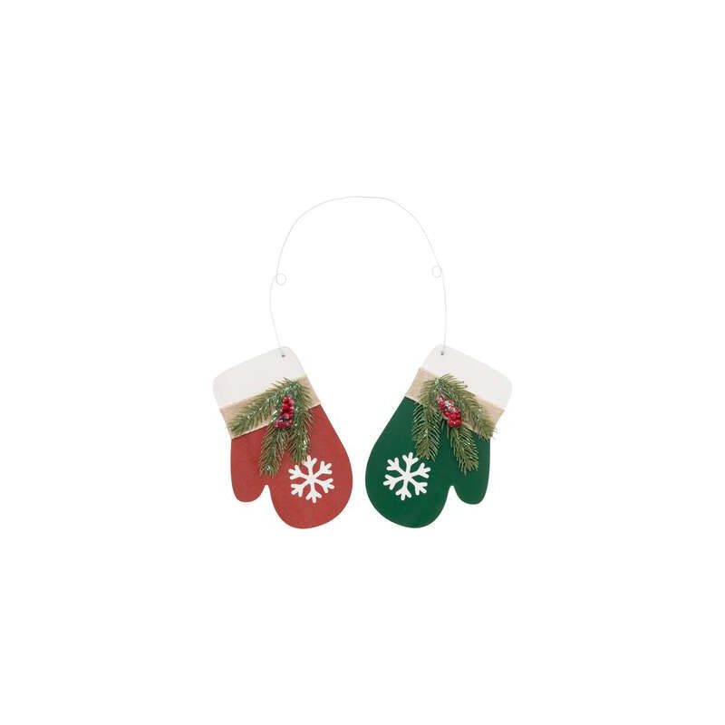Paire de moufles en bois rouge et vert 40cm