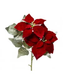 Branche Poinsettia 2 Têtes rouges 75cm