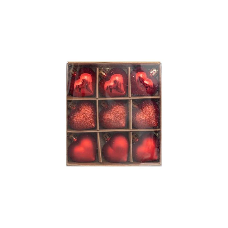 Suspension de Noël - 9 Cœurs rouges 4cm Suspension de Noël - 9 Cœurs rouges 4cm