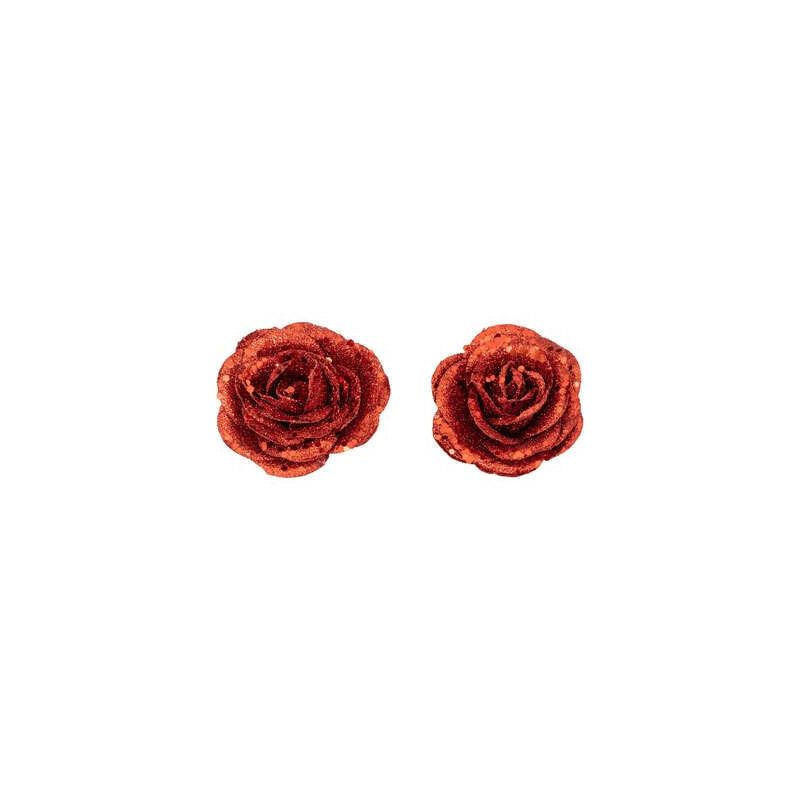 Suspension de Noël - 2 roses rouges à pincer 4cm Suspension de Noël - 2 roses rouges à pincer 4cm