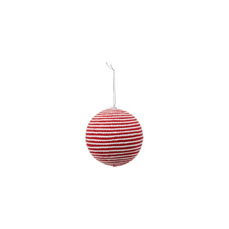 Boule de Noël en PLF - Corde blanche et rouge 100mm Boule de Noël en PLF - Corde blanche et rouge 100mm