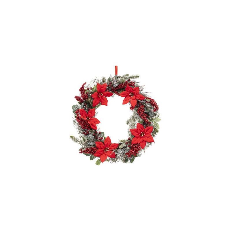 Couronne Poinsettia rouge D50cm Couronne Poinsettia rouge D50cm