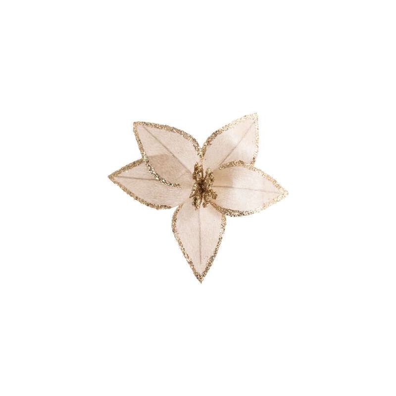 Suspension de Noël - Poinsettia beige pailletée 19cm Suspension de Noël - Poinsettia beige pailletée 19cm