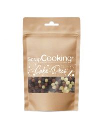 Perles de céréales croustillantes enrobées de chocolat au lait, chocolat blanc et chocolat noir - Sachet de 40g - SCRAPCOOKING