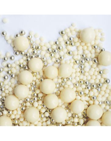 Perles de céréales croustillantes enrobées de chocolat blanc & billes de sucre dorées - Sachet de 50g - SCRAPCOOKING