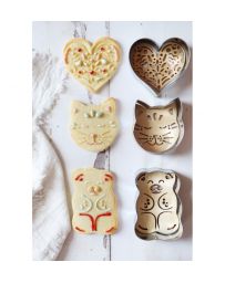 Coffret 3 découpoirs inox + 3 embosseurs bois - Chat/Ourson/Coeur - SCRAPCOOKING