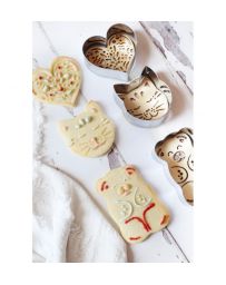 Coffret 3 découpoirs inox + 3 embosseurs bois - Chat/Ourson/Coeur - SCRAPCOOKING