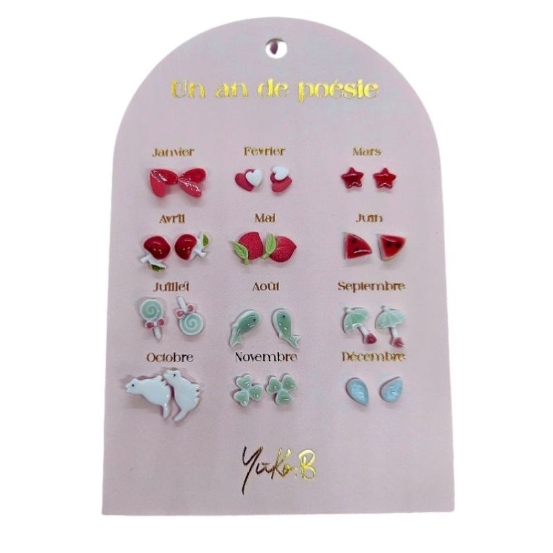 Boucles d'Oreilles - Un An de Poésie - Rouge & Eau - YUKO. B