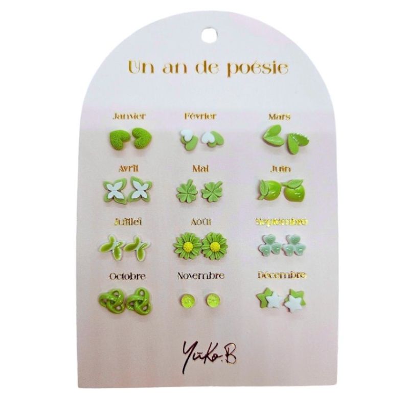 Boucles d'Oreilles - Un An de Poésie - Verte - YUKO. B