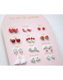 Un An de Poésie - 12 Paires de Boucles d'Oreilles - Rouge & Eau - YUKO.B