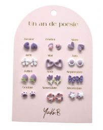 Un An de Poésie - 12 Paires de Boucles d'Oreilles - Parme - YUKO.B
