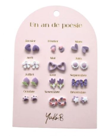 Un An de Poésie - 12 Paires de Boucles d'Oreilles - Parme - YUKO.B