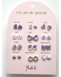 Un An de Poésie - 12 Paires de Boucles d'Oreilles - Parme - YUKO.B