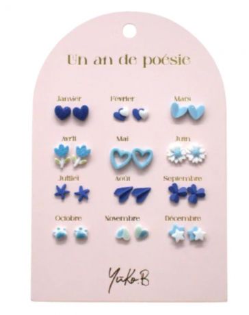 Un An de Poésie - 12 Paires de Boucles d'Oreilles - Bleue - YUKO.B