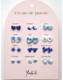 Un An de Poésie - 12 Paires de Boucles d'Oreilles - Bleue - YUKO.B