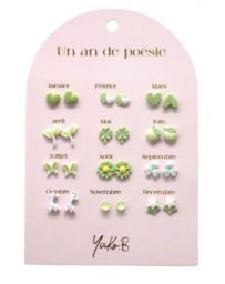 Un An de Poésie - 12 Paires de Boucles d'Oreilles - Verte - YUKO.B