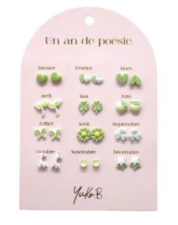 Un An de Poésie - 12 Paires de Boucles d'Oreilles - Verte - YUKO.B