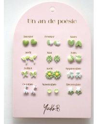 Un An de Poésie - 12 Paires de Boucles d'Oreilles - Verte - YUKO.B