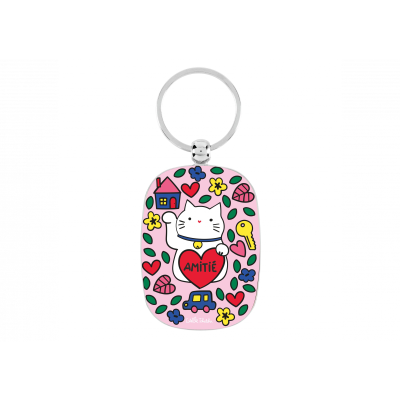 PORTE-CLÉS OPAT CHAT BONHEUR ROSE - DERRIÈRE LA PORTE