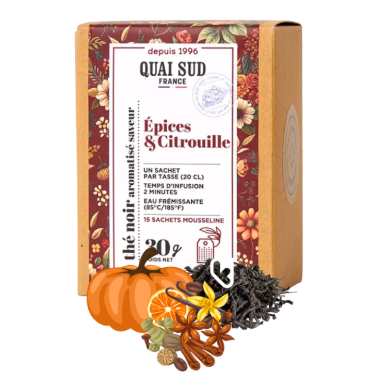 THÉ NOIR ÉPICES SAVEURS CITROUILLE BOÎTE 15 INFUSETTES - QUAI SUD
