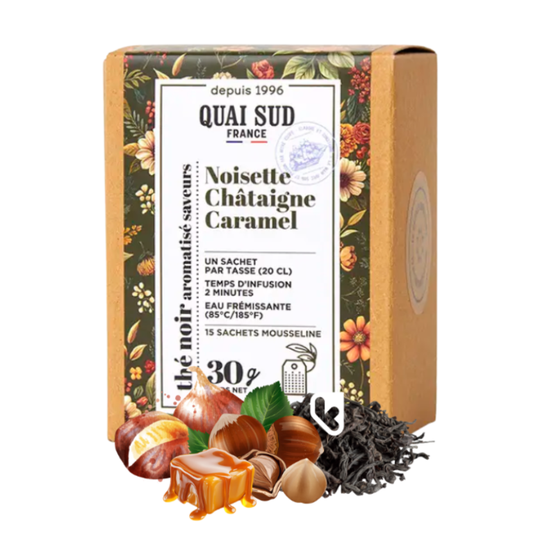 THÉ NOIR NOISETTE CHATAIGNE CARAMEL BOÎTE 15 INFUSETTES - QUAI SUD