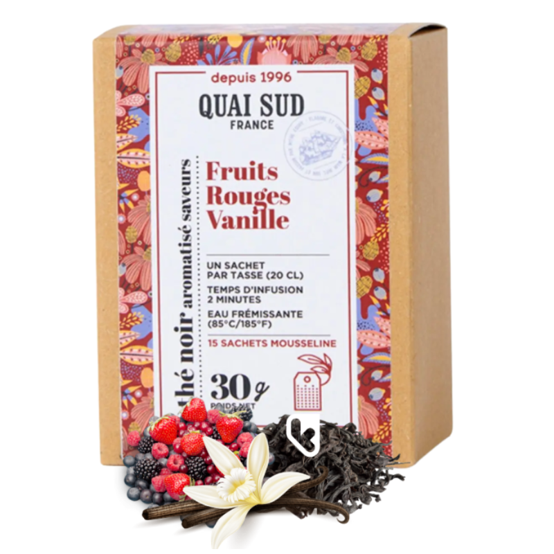 THÉ NOIR FRUITS ROUGES VANILLE - BOÎTE 15 INFUSETTES - QUAI SUD