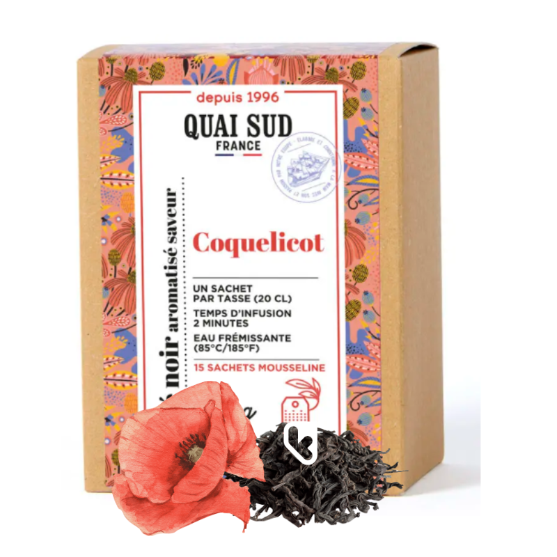 THÉ NOIR COQUELICOT - BOÎTE 15 INFUSETTES - QUAI SUD