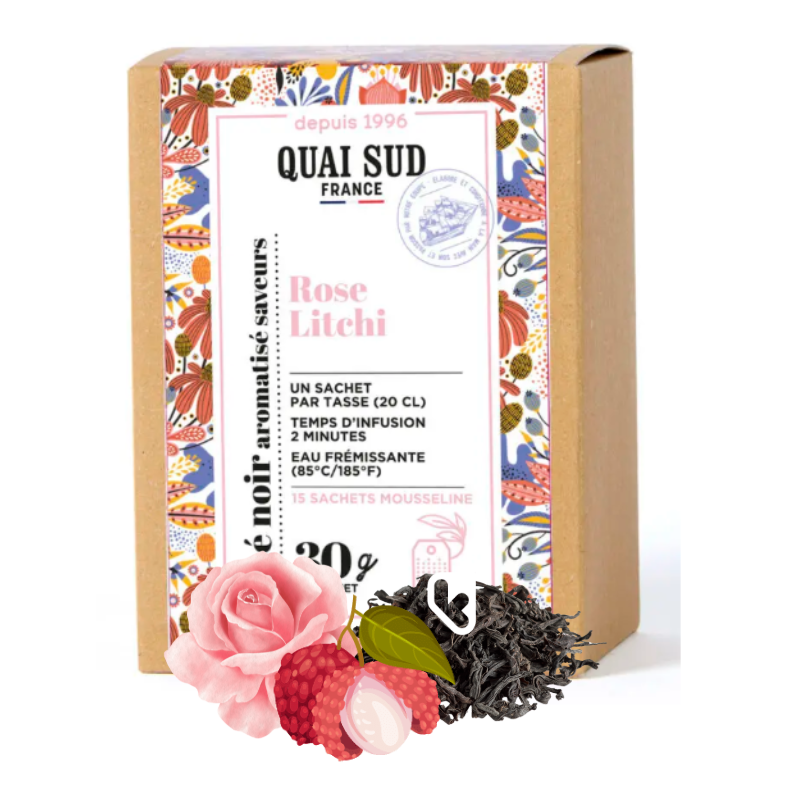 THÉ NOIR ROSE LITCHI - BOÎTE 15 INFUSETTES - QUAI SUD