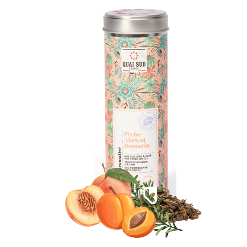 THE VERT PÊCHE, ABRICOT, ROMARIN - BOÎTE 75g - QUAI SUD
