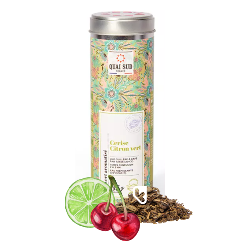 Thé Vert Cerise, Citron vert - Boîte ronde 65g- QUAI SUD