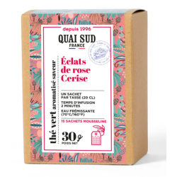 THÉ VERT ECLATS DE ROSE CERISE - BOÎTE 15 INFUSETTES - QUAI SUD