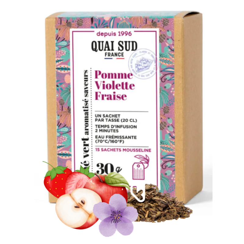 THÉ VERT POMME VIOLETTE FRAISE - BOÎTE 15 INFUSETTES - QUAI SUD