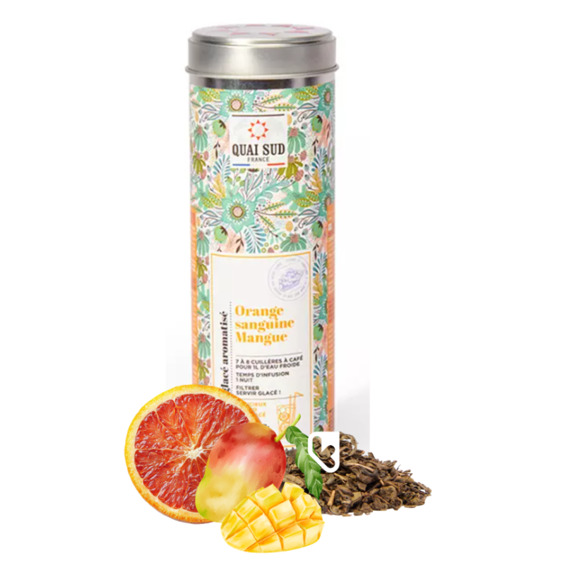 Thé Vert Orange sanguine, Mangue - Boîte ronde 75g - QUAI SUD