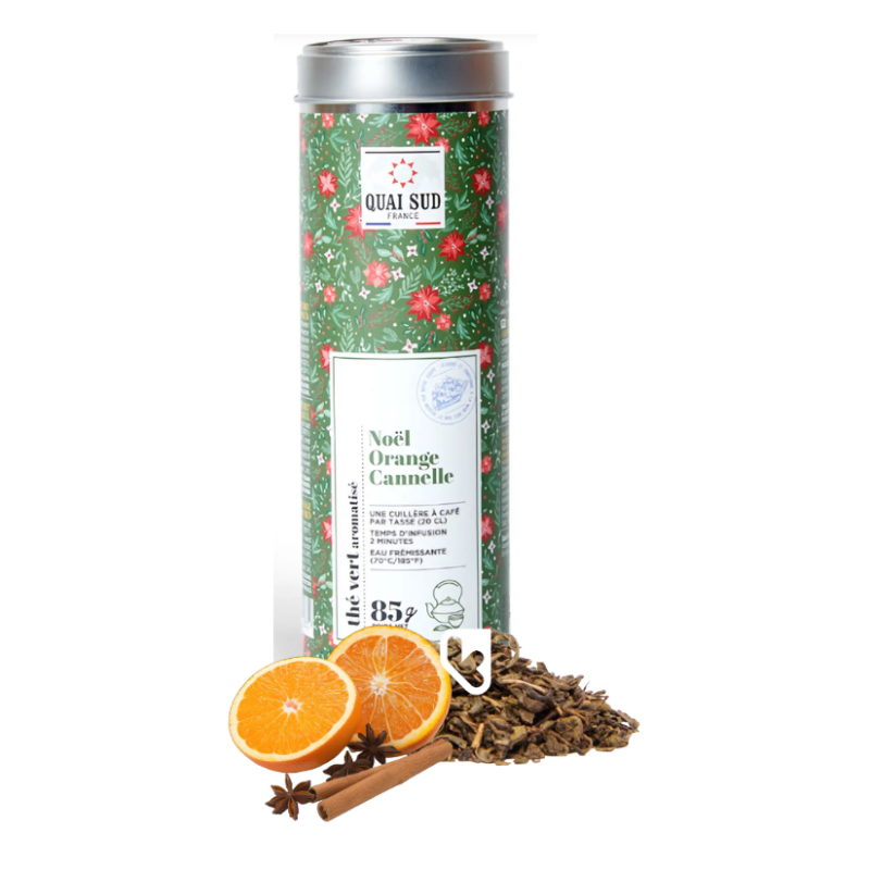 THÉ VERT DE NOËL ORANGE CANNELLE - BOÎTE RONDE 85g - QUAI SUD