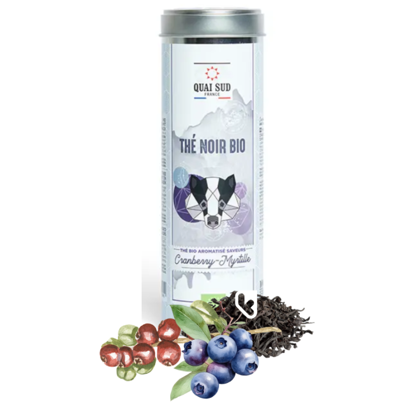 Thé Noir BIO Cranberry, Myrtille - Boîte ronde 100g - QUAI SUD