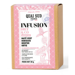 INFUSION DIET & CO Maté vert, Hibiscus, Menthe et Guarana - BOÎTE 15 INFUSETTES - QUAI SUD