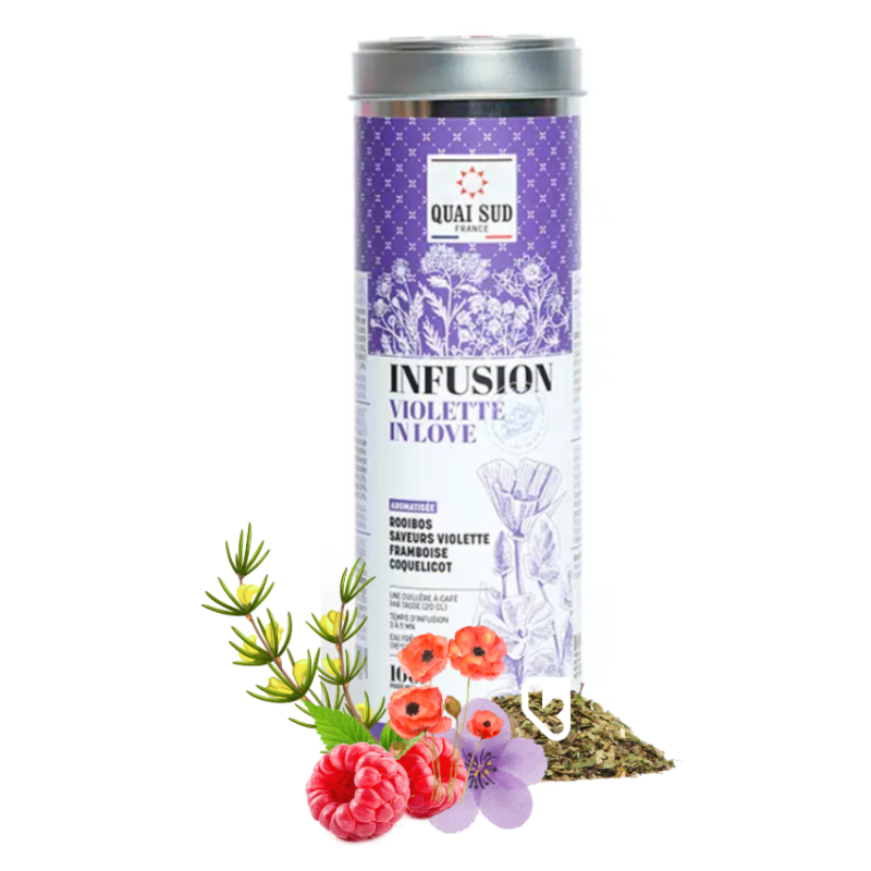 Infusion - Violette in love - Rooibos, Violette, Framboise, Coquelicot - Boîte 100g - QUAI SUD