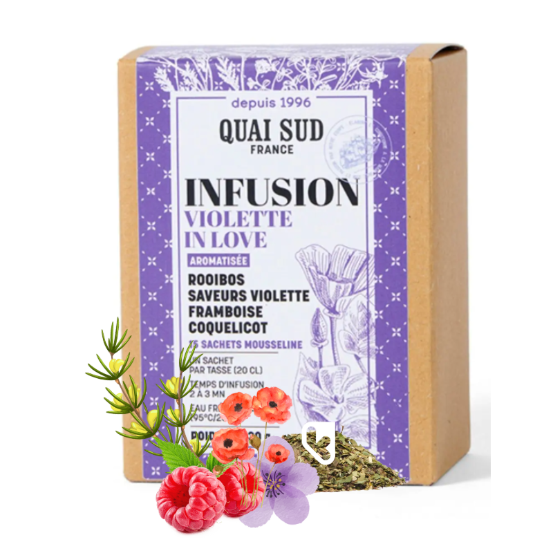 INFUSION "VIOLETTE IN LOVE" Rooibos, Violette, Framboise, Coquelicot - BOÎTE 15 INFUSETTES - QUAI SUD