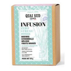 INFUSION "ZERO STRESS" Rooibos, Citronnelle, Mélisse, Fruits rouges - BOÎTE 15 INFUSETTES - QUAI SUD